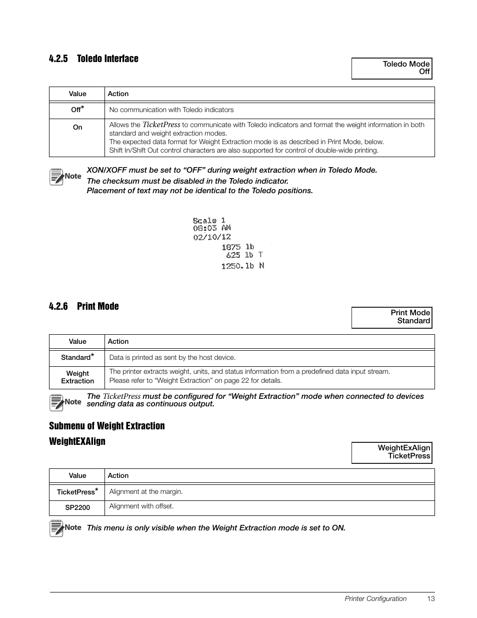 5 toledo interface, 6 print mode, Toledo interface | Print mode | Rice Lake TicketPress - Installation and Operation Manual User Manual | Page 17 / 48