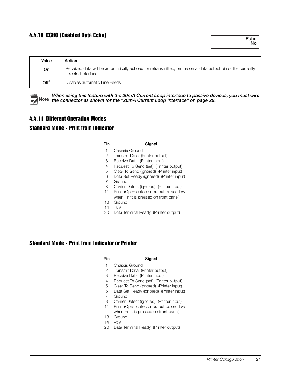 10 echo (enabled data echo), 11 different operating modes, Echo (enabled data echo) | Different operating modes | Rice Lake TicketPress - Installation and Operation Manual User Manual | Page 25 / 48