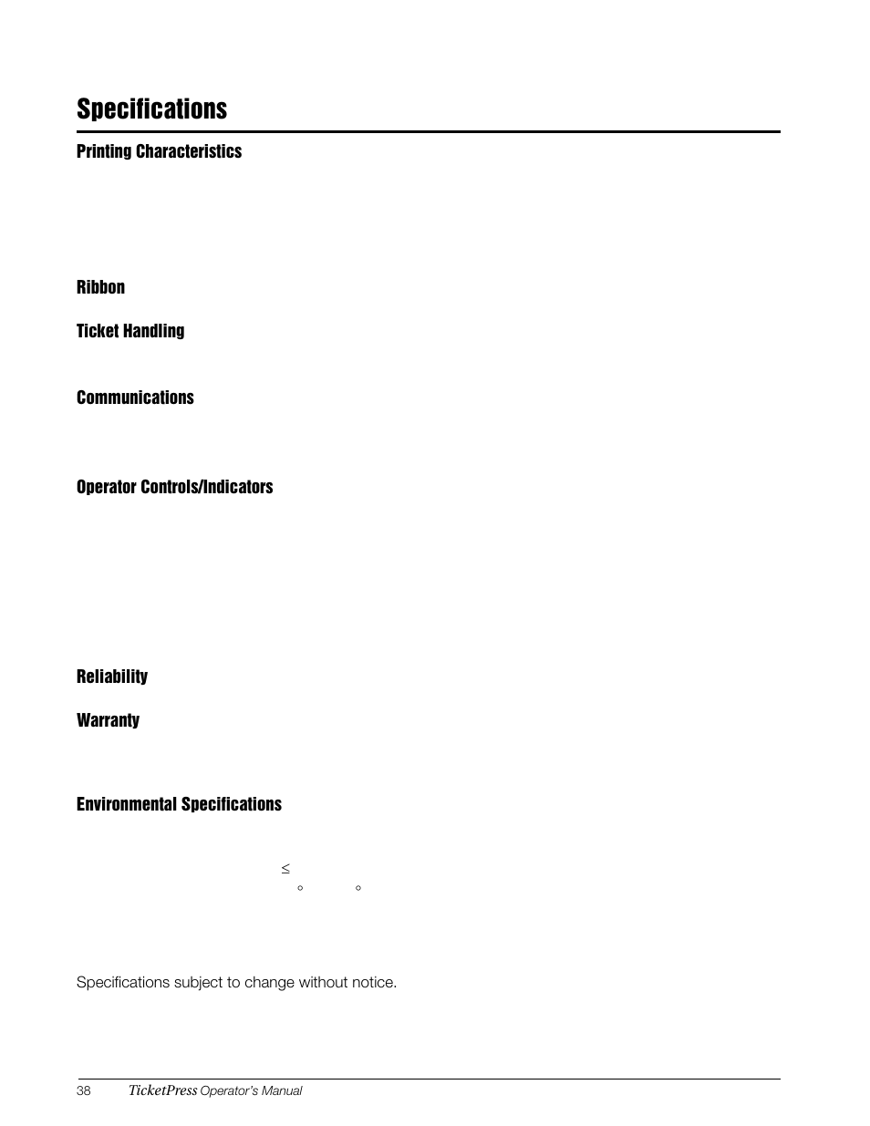 Specifications | Rice Lake TicketPress - Installation and Operation Manual User Manual | Page 42 / 48