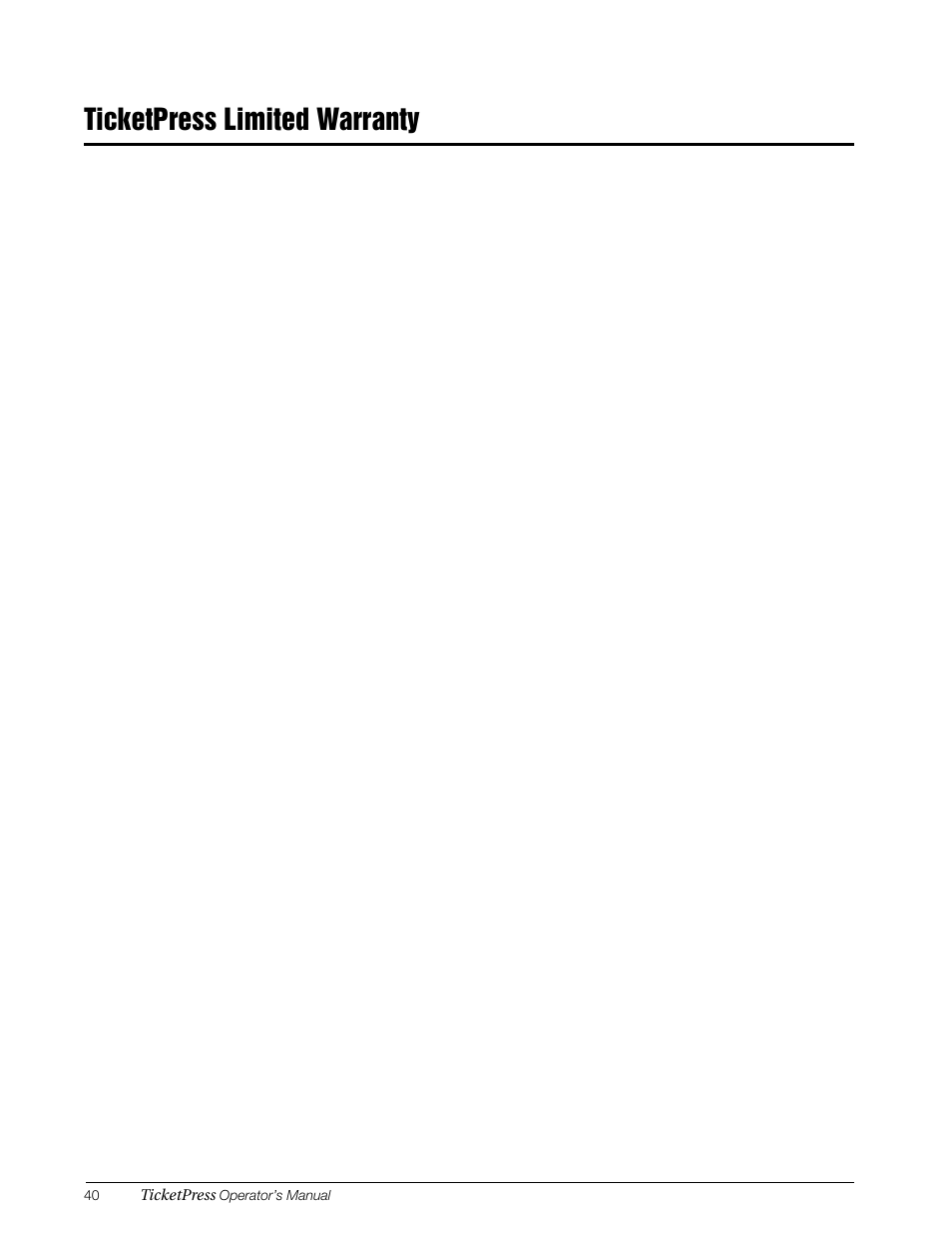 Ticketpress limited warranty | Rice Lake TicketPress - Installation and Operation Manual User Manual | Page 44 / 48