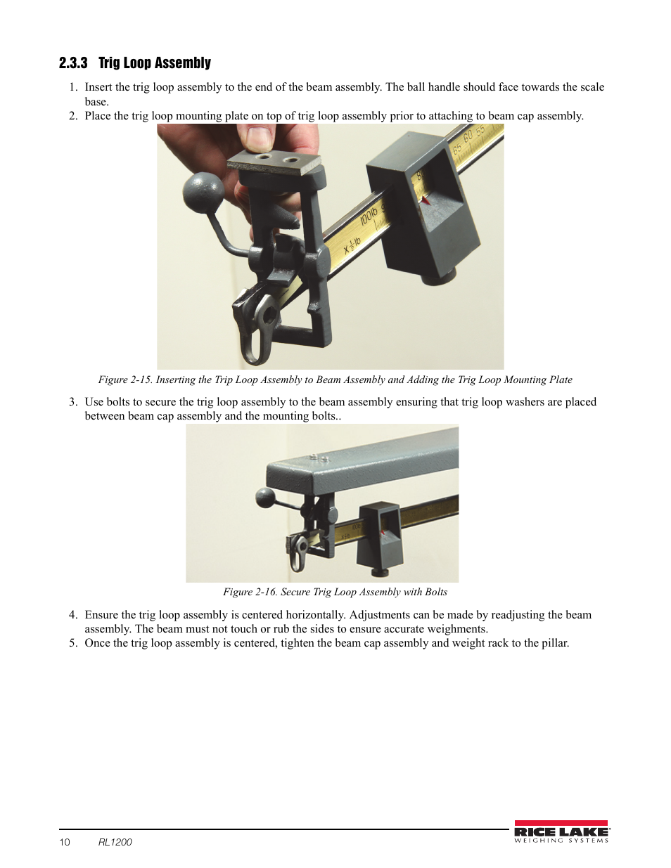 3 trig loop assembly, Trig loop assembly | Rice Lake RL1200 Portable Beam Scale User Manual | Page 14 / 32