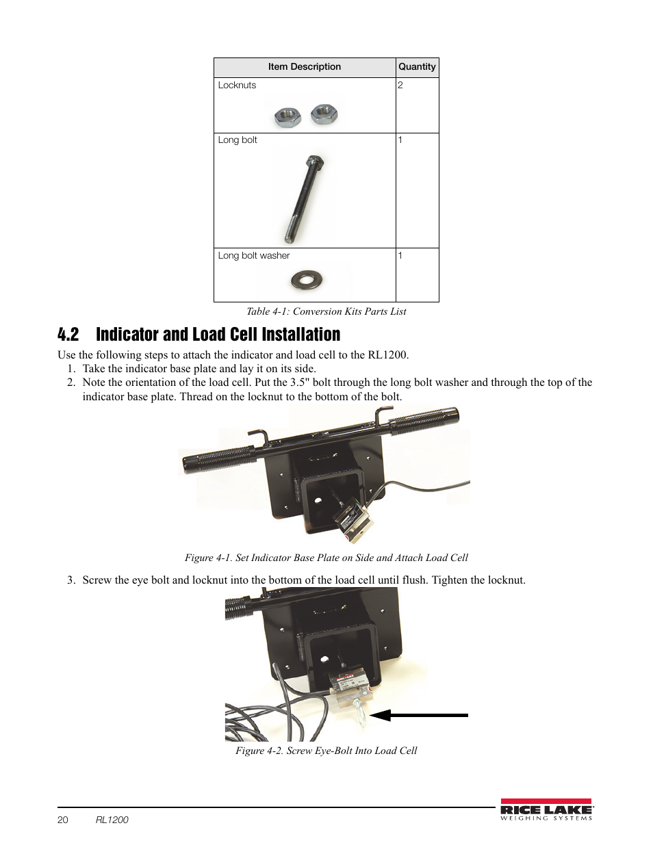 2 indicator and load cell installation | Rice Lake RL1200 Portable Beam Scale User Manual | Page 24 / 32