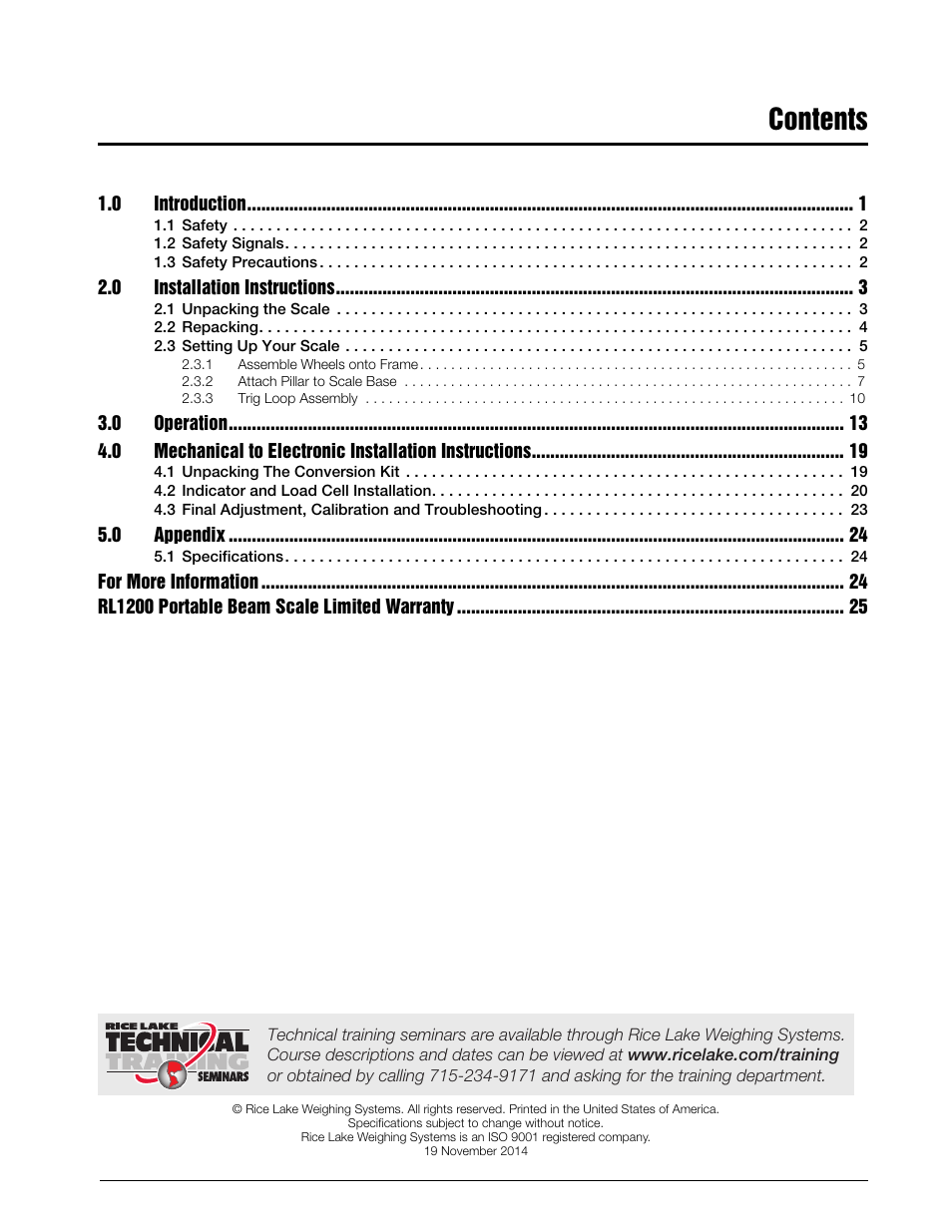 Rice Lake RL1200 Portable Beam Scale User Manual | Page 3 / 32