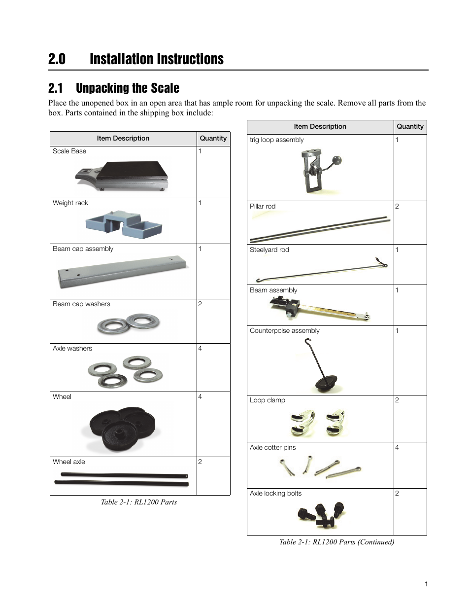 0 installation instructions, 1 unpacking the scale, Installation instructions | Rice Lake RL1200 Portable Beam Scale User Manual | Page 7 / 32