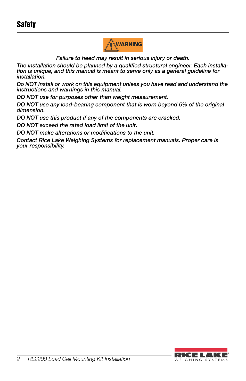 Safety | Rice Lake RL2200 Series Stainless Steel User Manual | Page 6 / 16