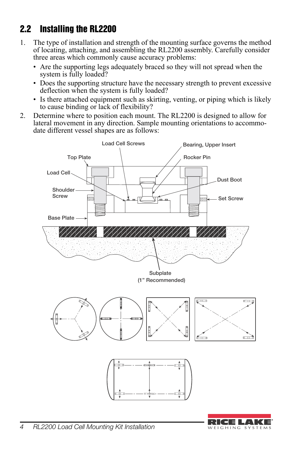 2 installing the rl2200, Installing the rl2200 | Rice Lake RL2200 Series Stainless Steel User Manual | Page 8 / 16