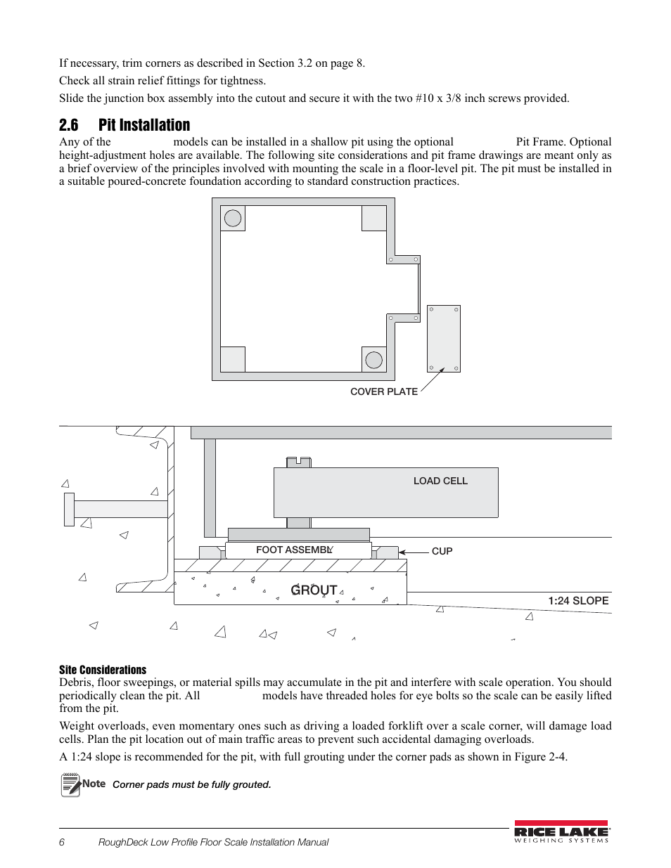 6 pit installation | Rice Lake RoughDeck Rough-n-Ready System User Manual | Page 10 / 20