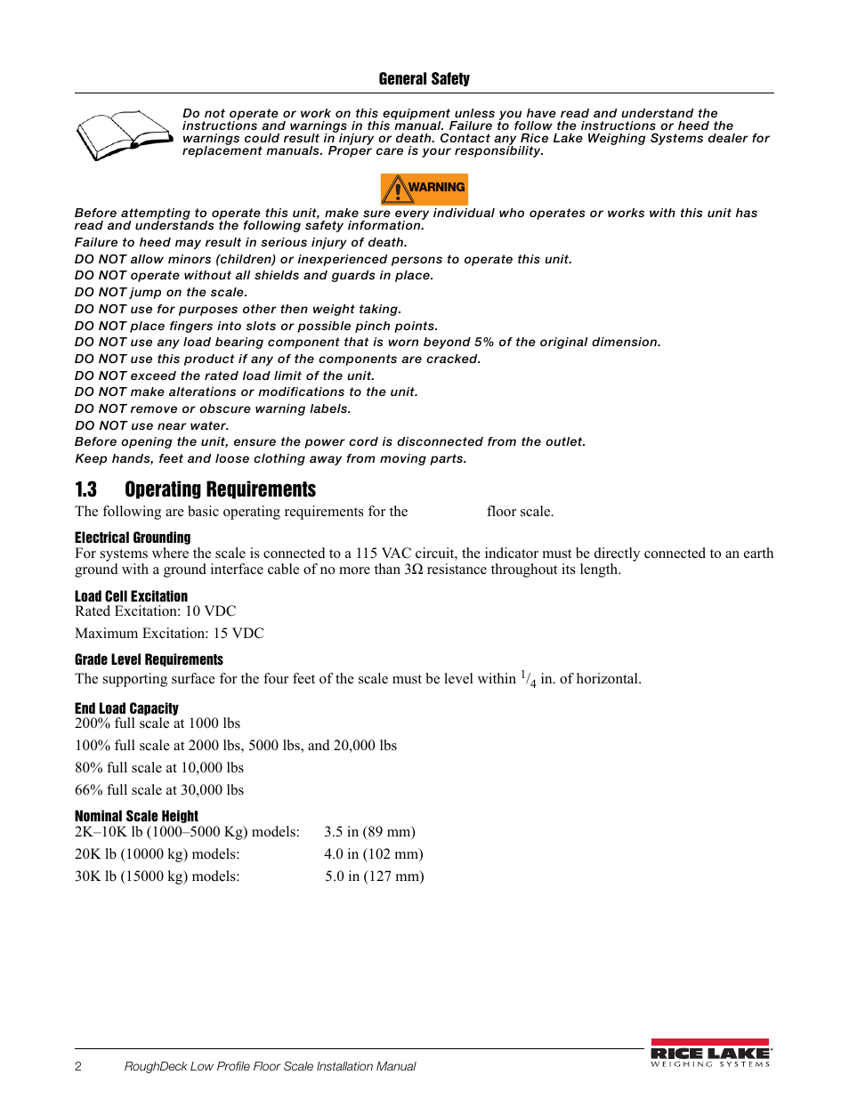 3 operating requirements | Rice Lake RoughDeck Rough-n-Ready System User Manual | Page 6 / 20