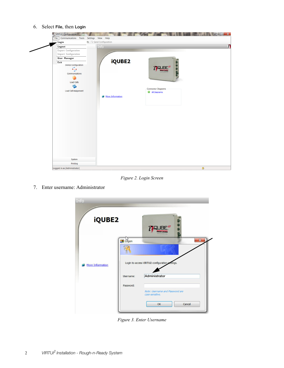 Select, Then, Enter username: administrator | Rice Lake RoughDeck and iQUBE2 Rough-n-Ready System Addendum User Manual | Page 2 / 4