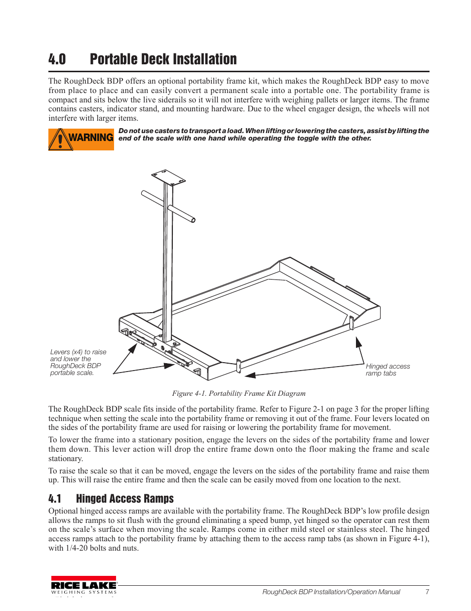 0 portable deck installation, 1 hinged access ramps, Portable deck installation | Rice Lake RoughDeck BDP with Portability Option User Manual | Page 11 / 22