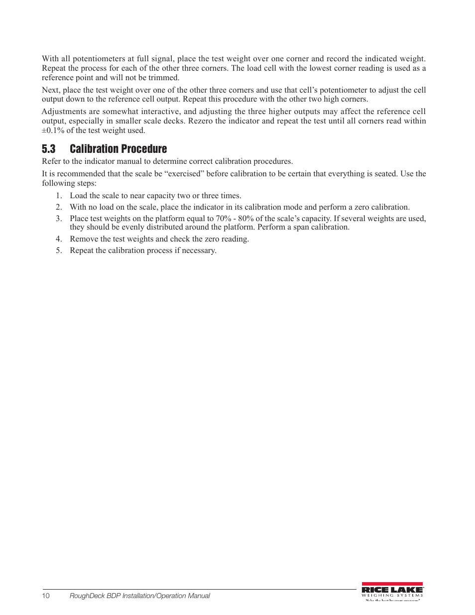 3 calibration procedure | Rice Lake RoughDeck BDP with Portability Option User Manual | Page 14 / 22