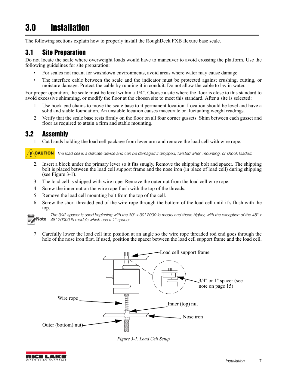 0 installation, 1 site preparation, 2 assembly | Installation, 1 site preparation 3.2 assembly | Rice Lake RoughDeck FXB Flexure Lever Floor Scale User Manual | Page 11 / 22