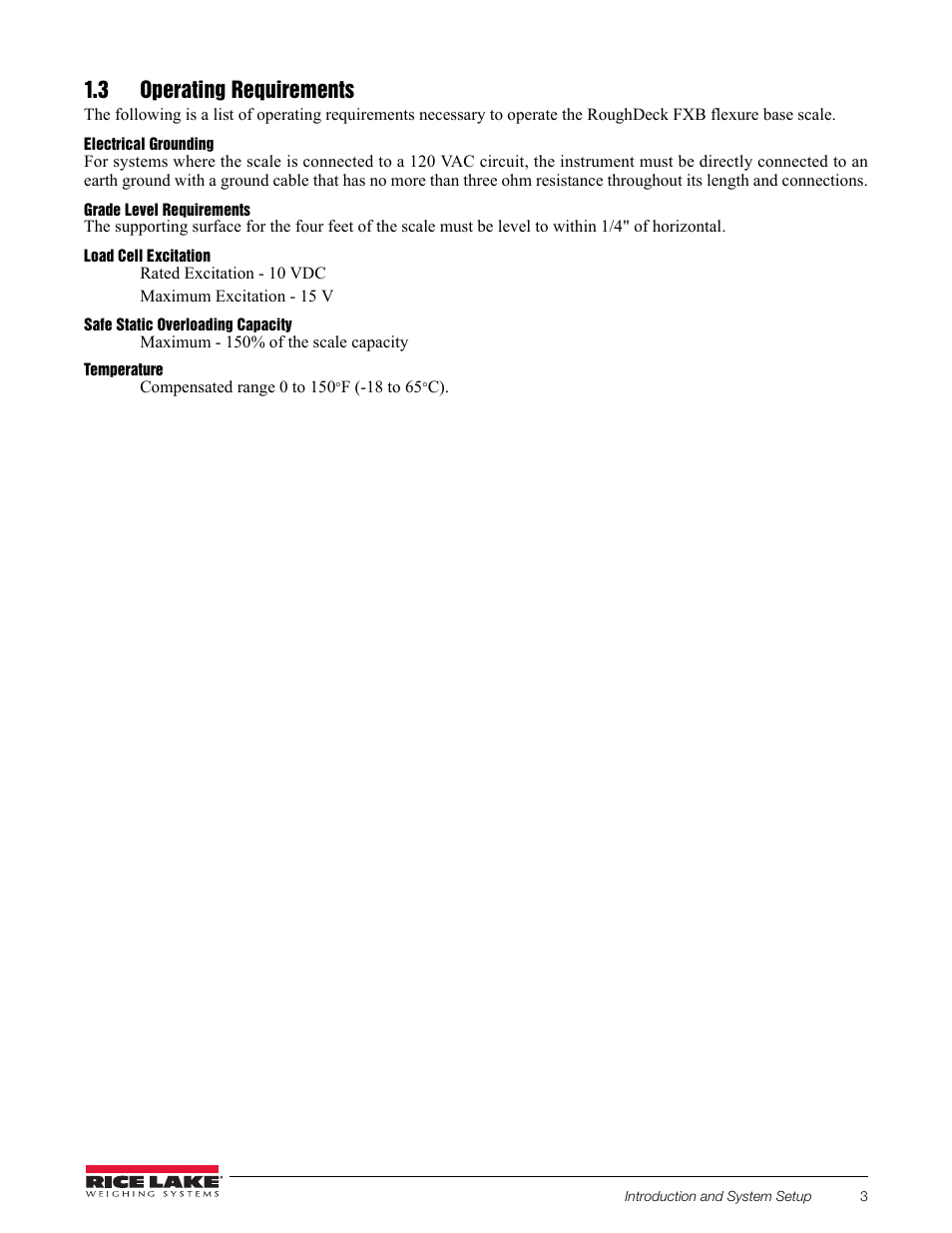 3 operating requirements | Rice Lake RoughDeck FXB Flexure Lever Floor Scale User Manual | Page 7 / 22