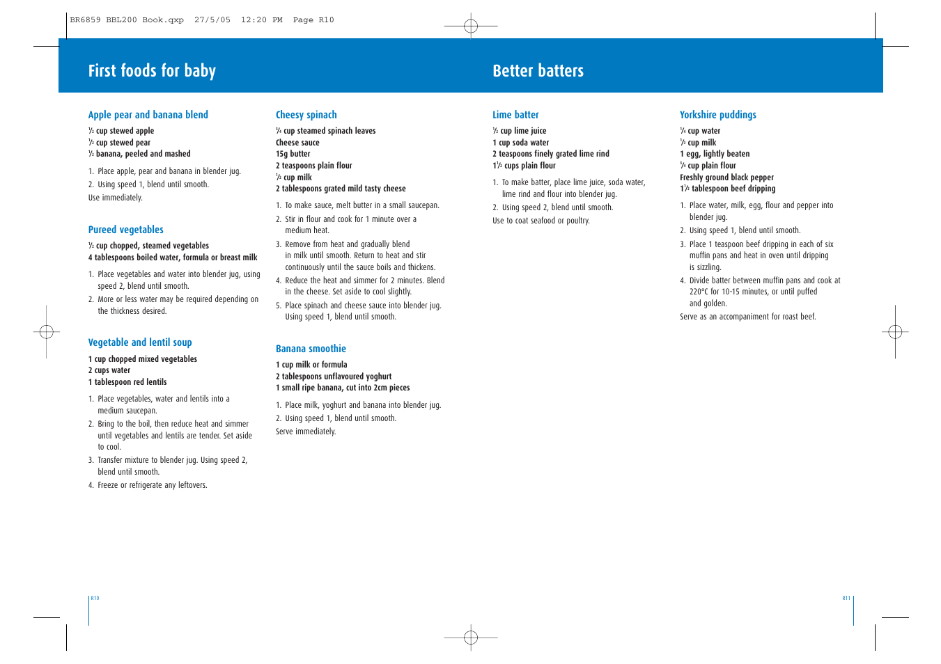 Better batters, First foods for baby | Breville POWERMAX BBL200 User Manual | Page 13 / 18