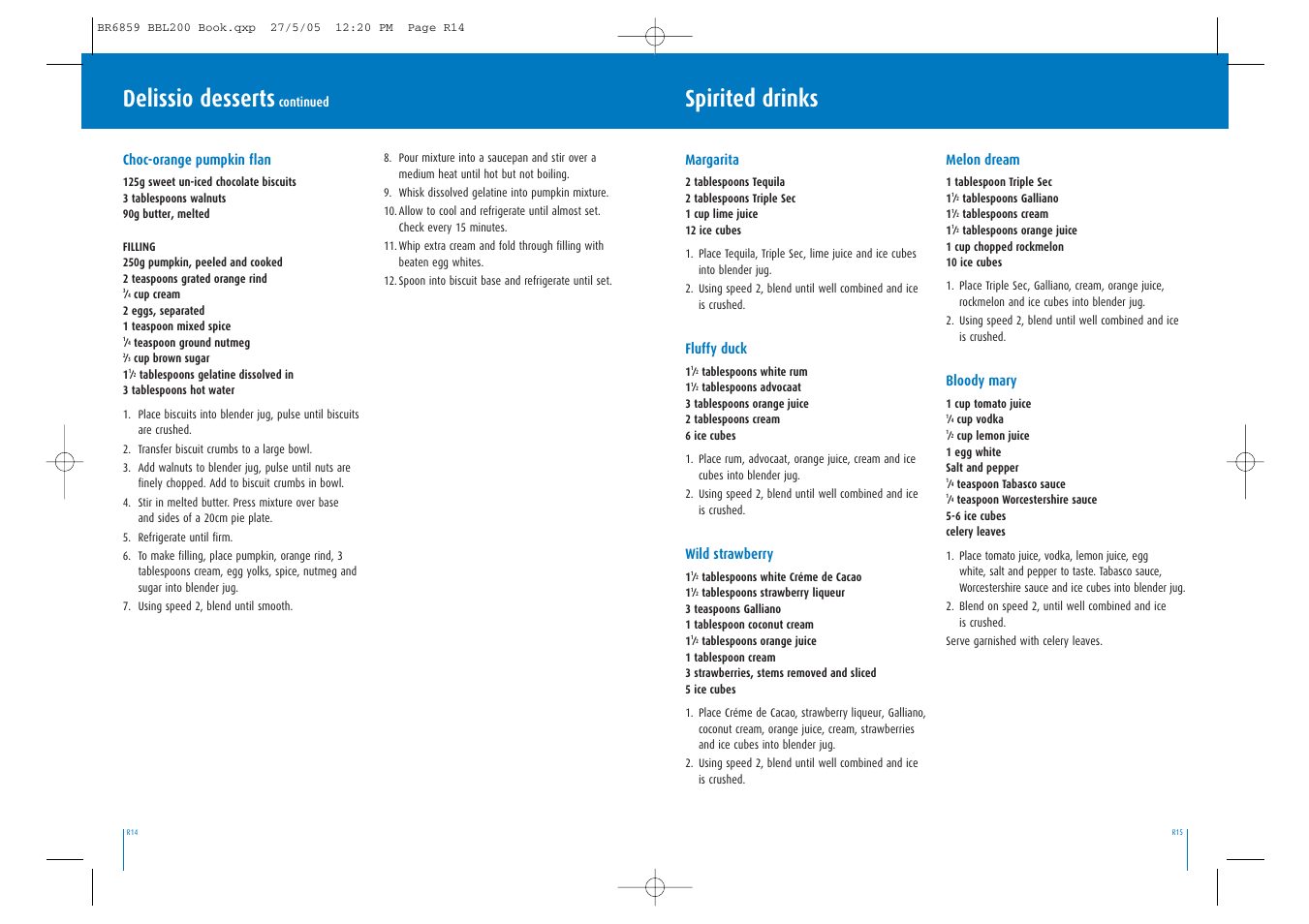Spirited drinks, Delissio desserts | Breville POWERMAX BBL200 User Manual | Page 15 / 18