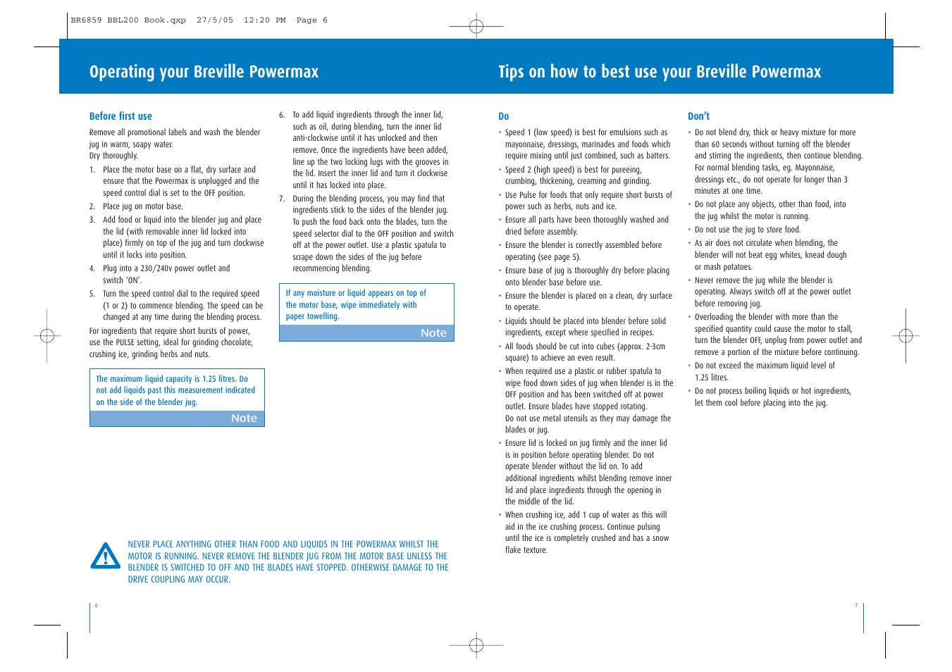Tips on how to best use your breville powermax, Operating your breville powermax | Breville POWERMAX BBL200 User Manual | Page 4 / 18