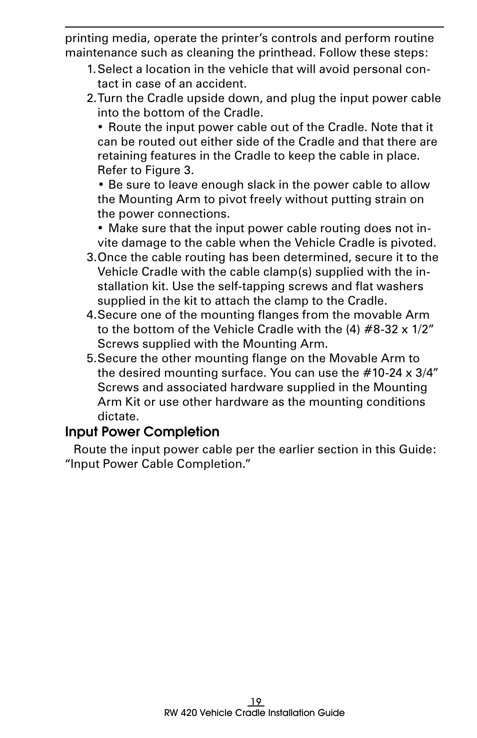 Input power completion | Rice Lake Zebra RW 420 Vehicle Cradle User Manual | Page 19 / 20