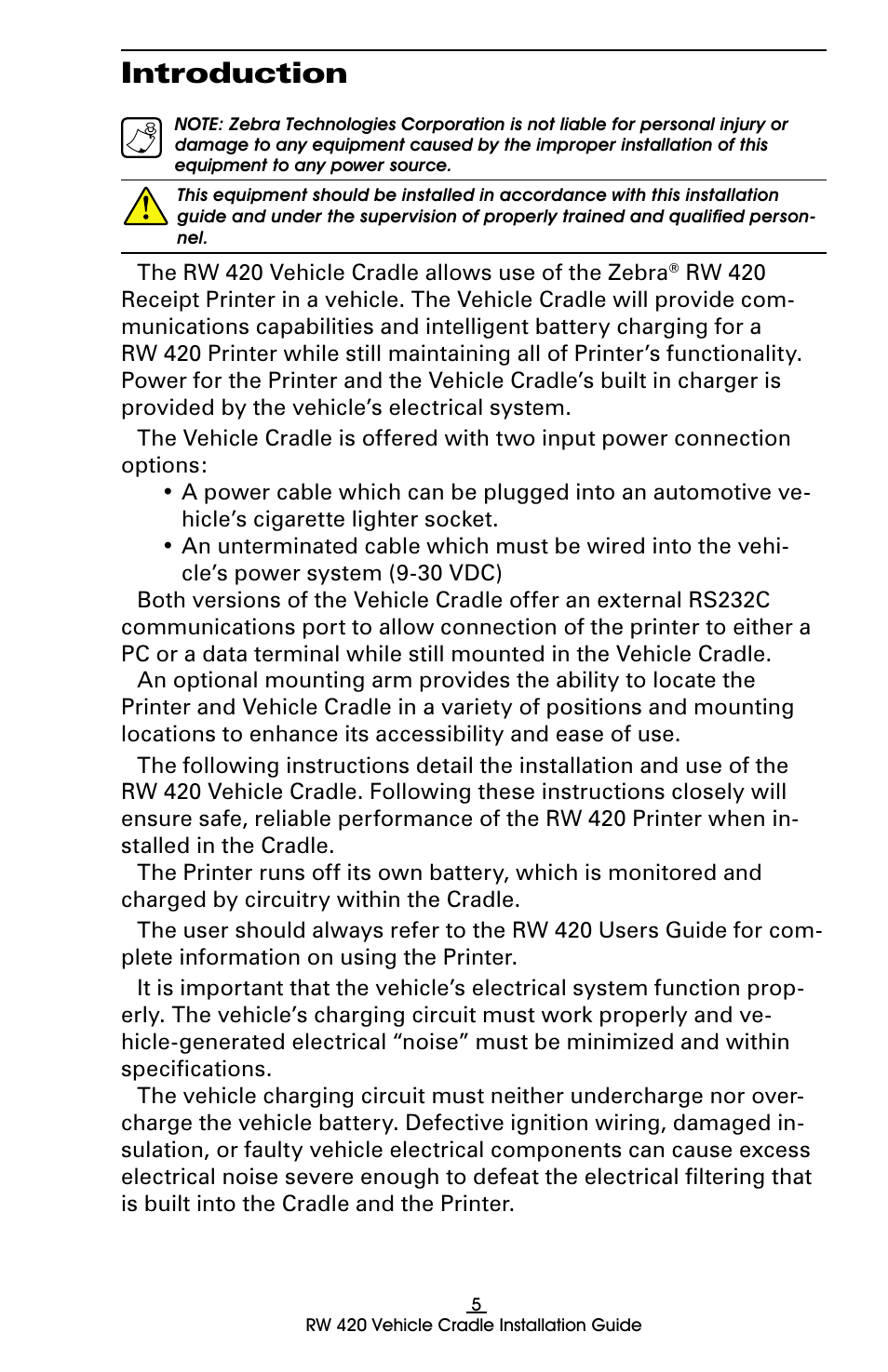 Introduction | Rice Lake Zebra RW 420 Vehicle Cradle User Manual | Page 5 / 20