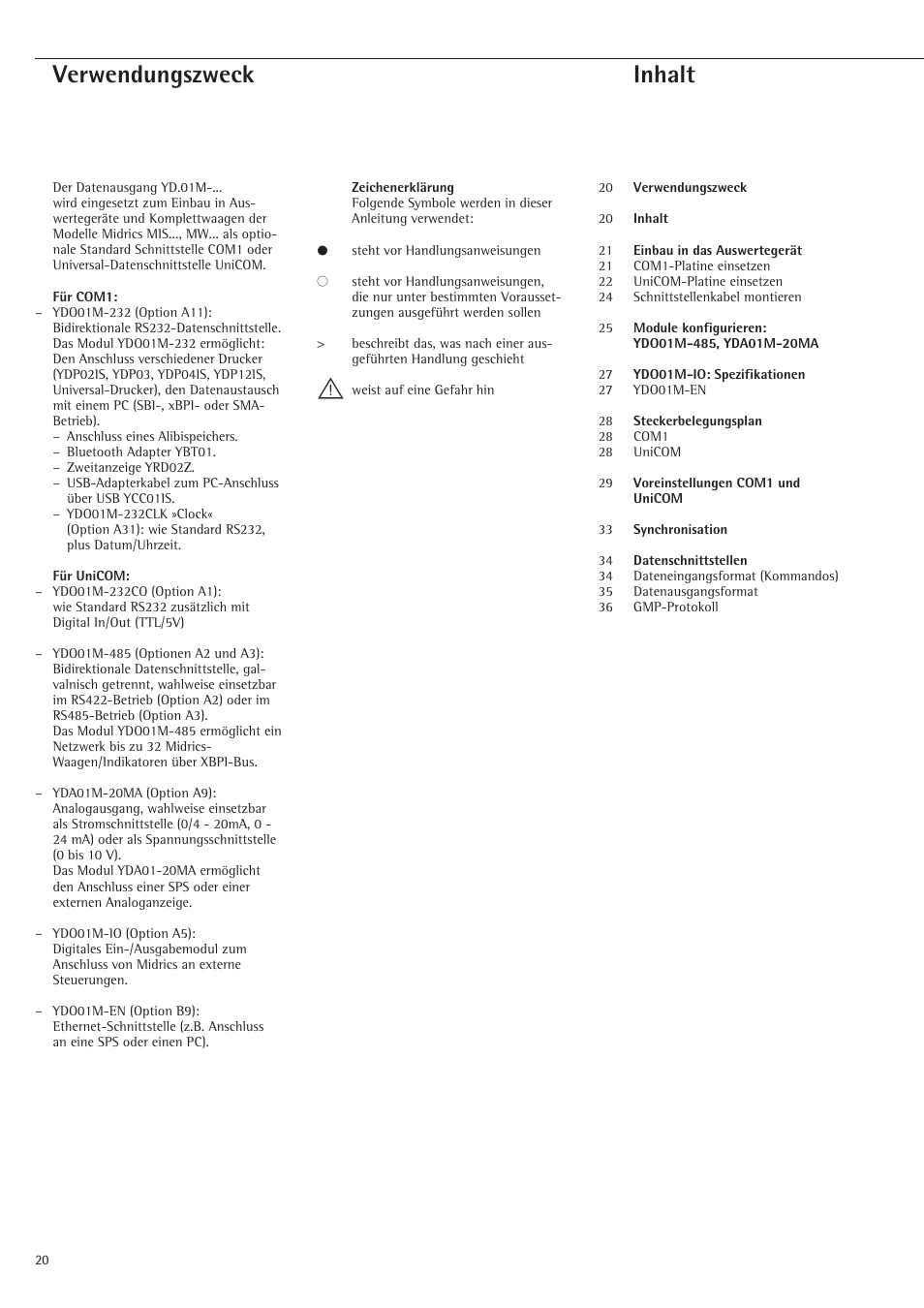 Inhalt, Verwendungszweck | Rice Lake Sartorius Midrics 1 and 2 Series - Installation Instructions User Manual | Page 20 / 88