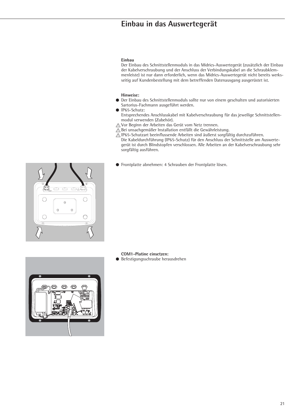 Einbau in das auswertegerät | Rice Lake Sartorius Midrics 1 and 2 Series - Installation Instructions User Manual | Page 21 / 88