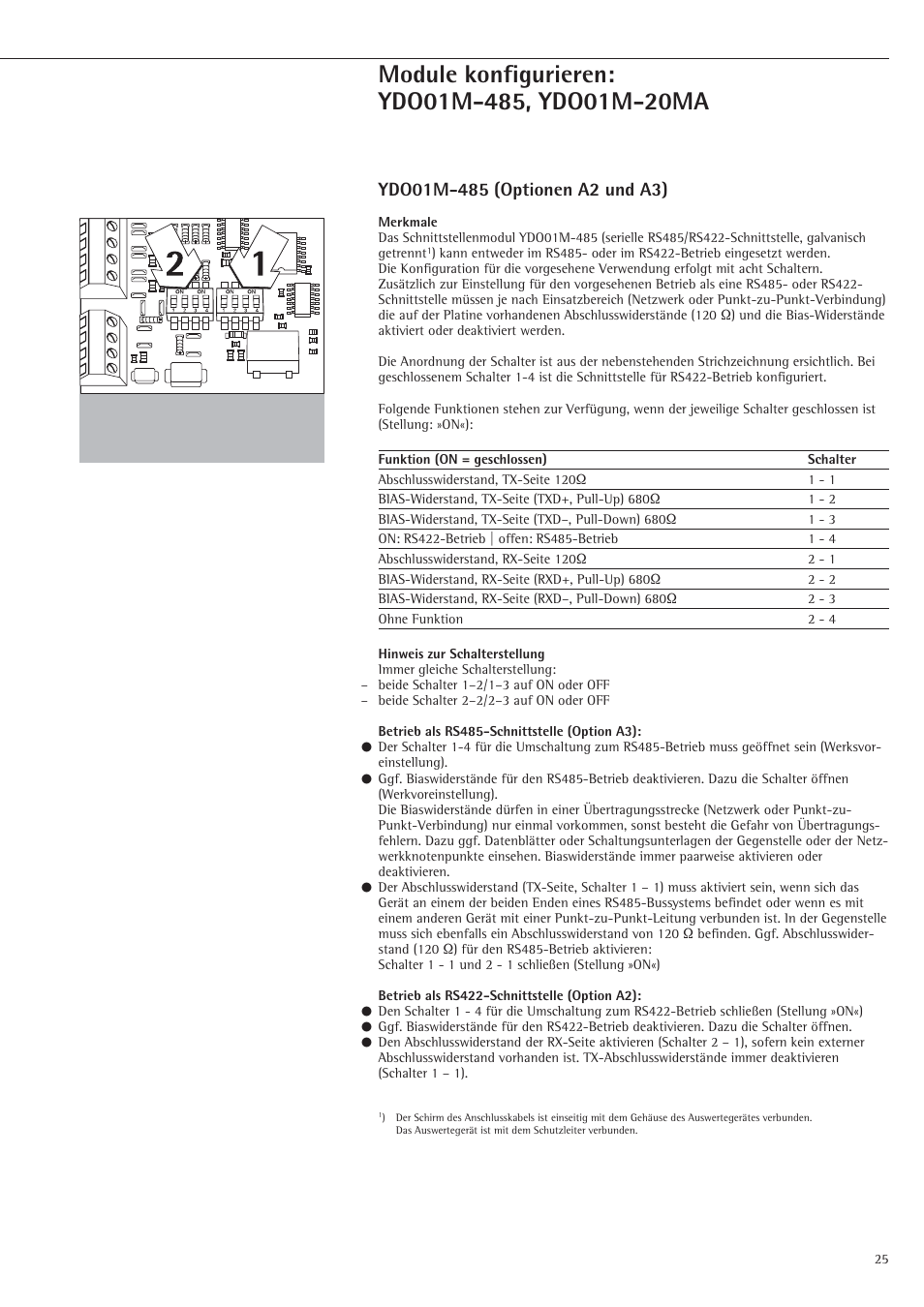 Module konfigurieren: ydo01m-485, ydo01m-20ma | Rice Lake Sartorius Midrics 1 and 2 Series - Installation Instructions User Manual | Page 25 / 88