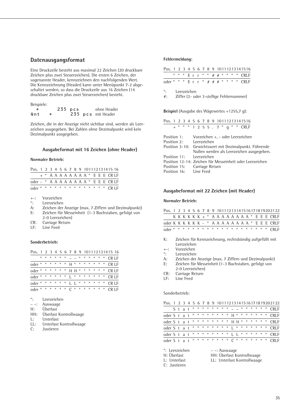 Datenausgangsformat | Rice Lake Sartorius Midrics 1 and 2 Series - Installation Instructions User Manual | Page 35 / 88