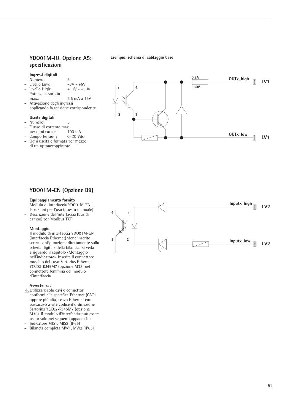 Ydo01m-io, opzione a5: specificazioni, Ydo01m-en (opzione b9) | Rice Lake Sartorius Midrics 1 and 2 Series - Installation Instructions User Manual | Page 61 / 88