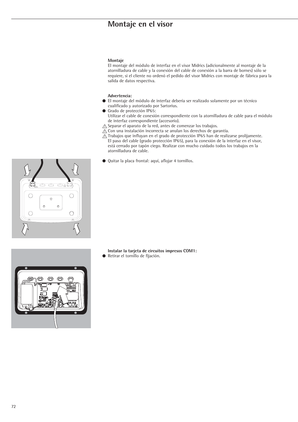 Montaje en el visor | Rice Lake Sartorius Midrics 1 and 2 Series - Installation Instructions User Manual | Page 72 / 88