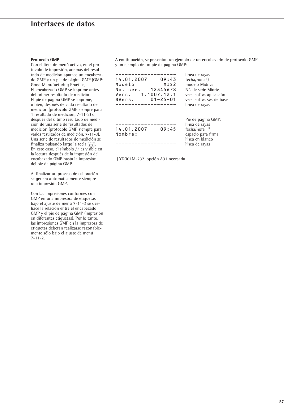 Interfaces de datos | Rice Lake Sartorius Midrics 1 and 2 Series - Installation Instructions User Manual | Page 87 / 88