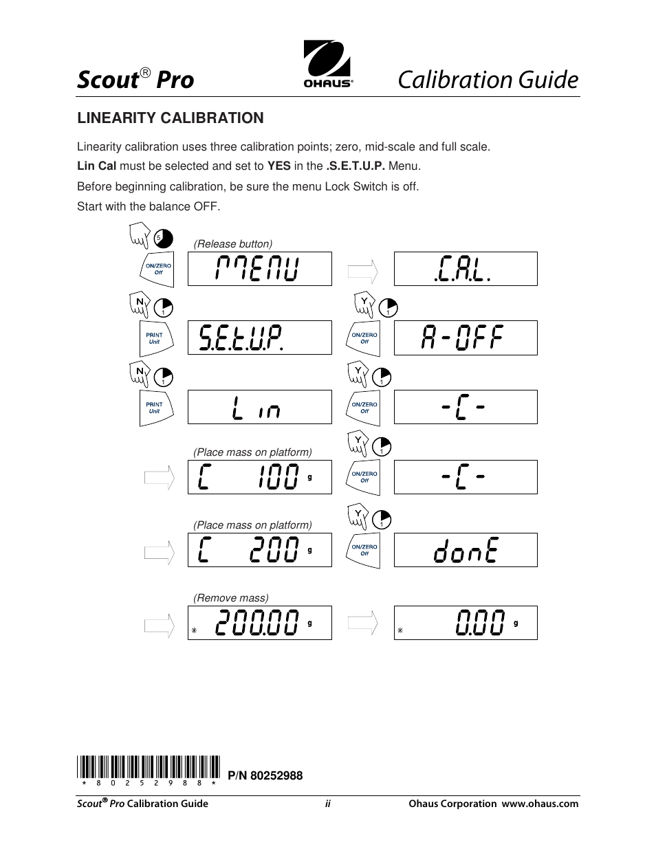 Scout, Pro calibration guide | Rice Lake Scout Pro Series Portable, Ohaus - Calibration Guide User Manual | Page 2 / 2