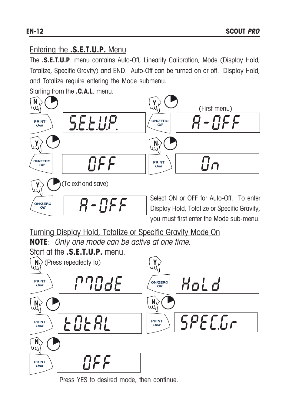 Entering the .s.e.t.u.p. menu | Rice Lake Scout Pro Series Portable, Ohaus - Instruction Manual User Manual | Page 16 / 36