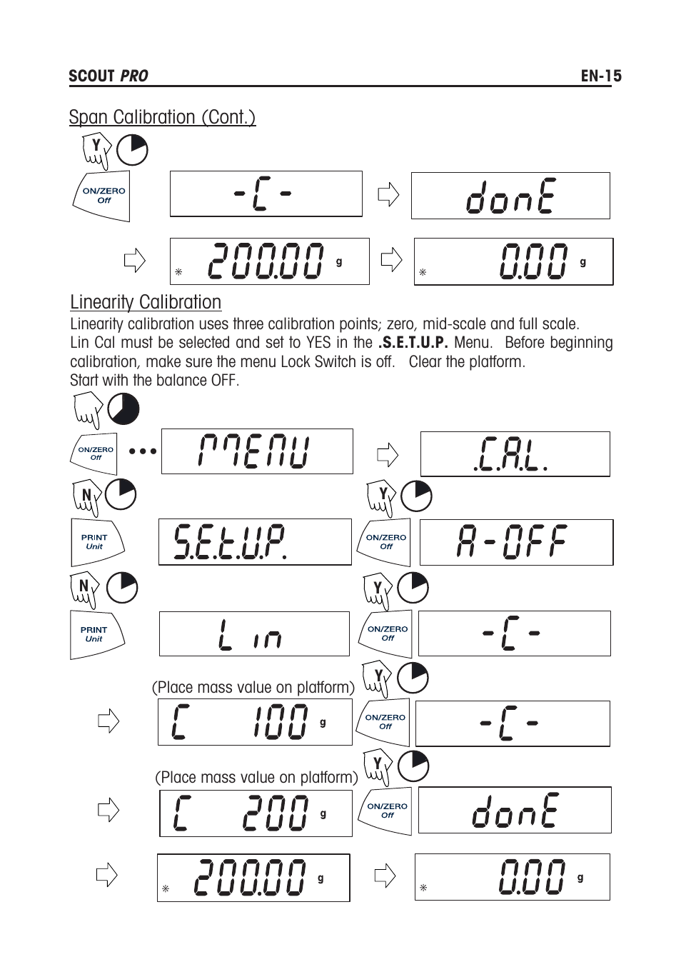 Span calibration (cont.) linearity calibration | Rice Lake Scout Pro Series Portable, Ohaus - Instruction Manual User Manual | Page 19 / 36