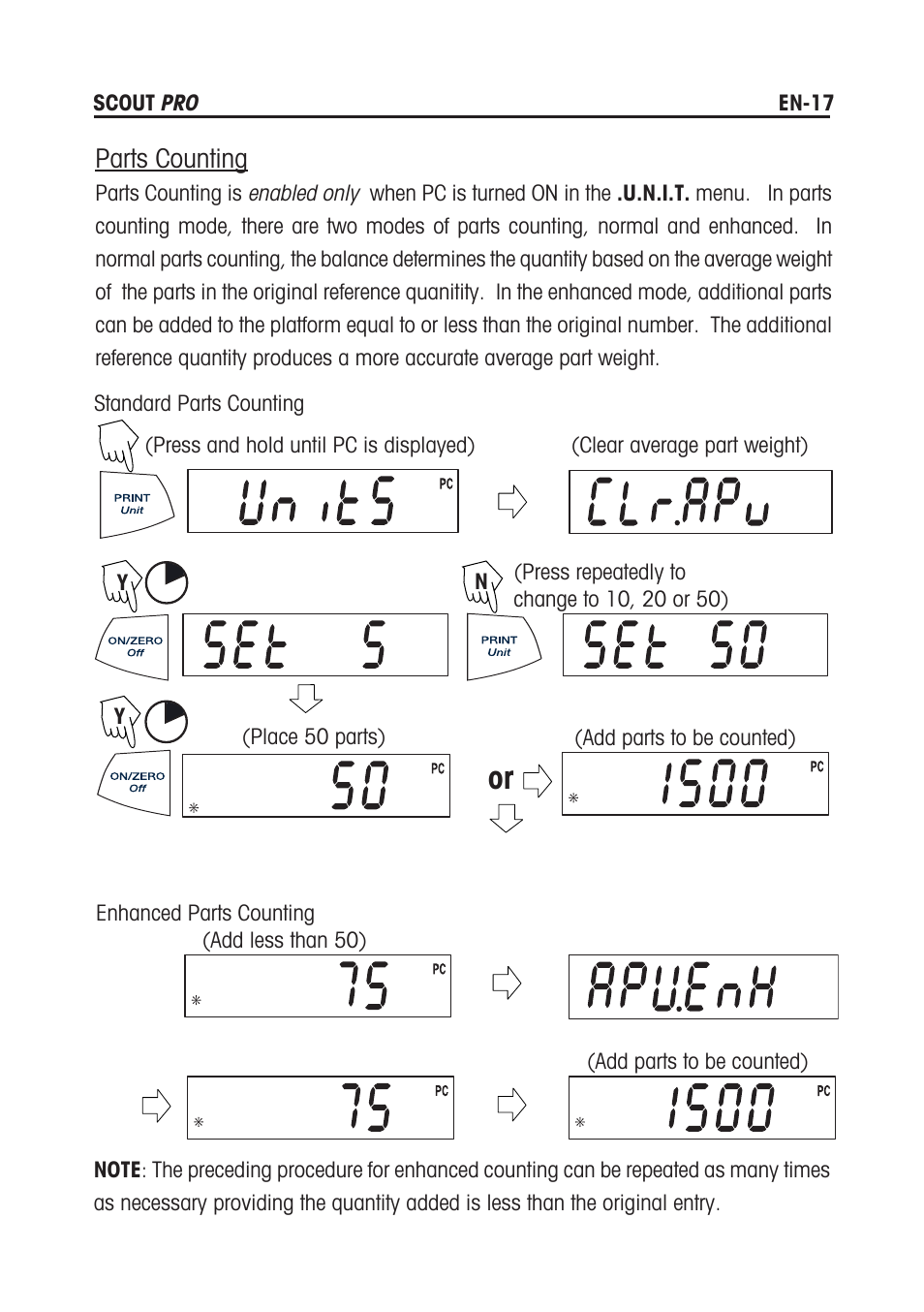 Parts counting | Rice Lake Scout Pro Series Portable, Ohaus - Instruction Manual User Manual | Page 21 / 36