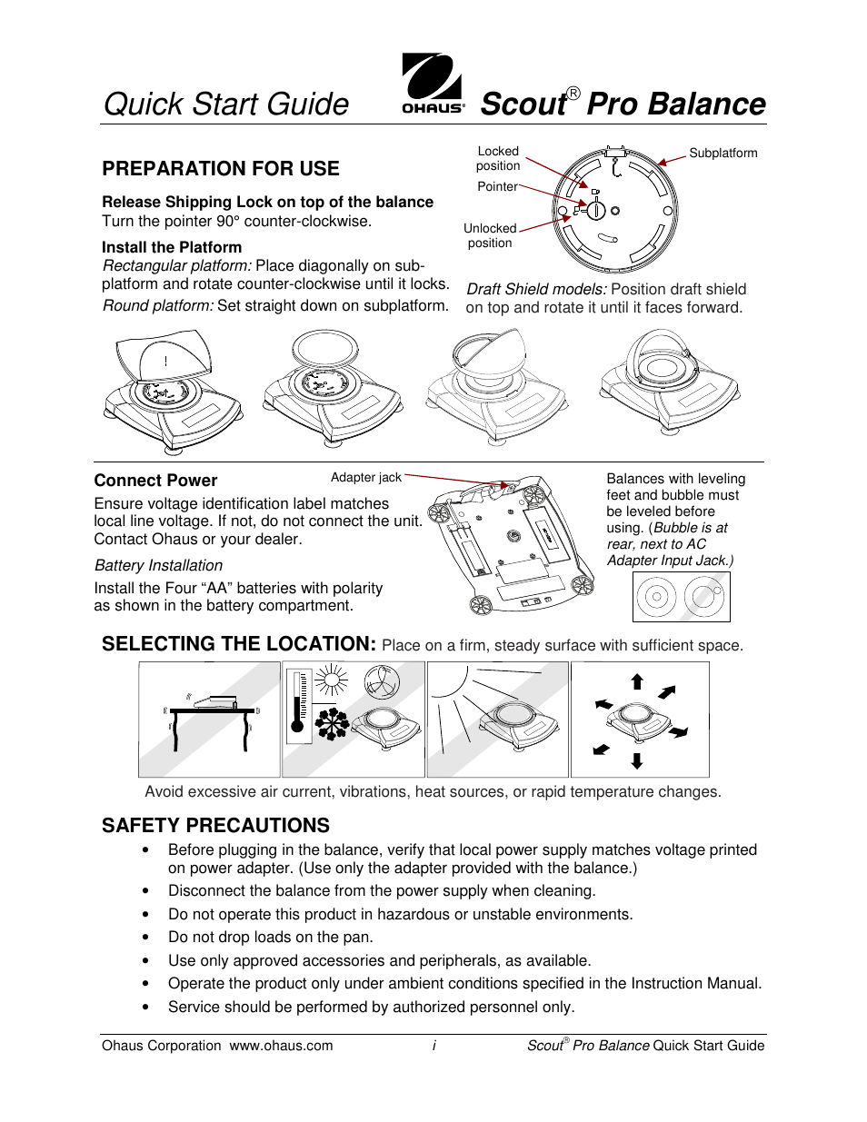 Rice Lake Scout Pro Series Portable, Ohaus - Quick Start Guide User Manual | 4 pages