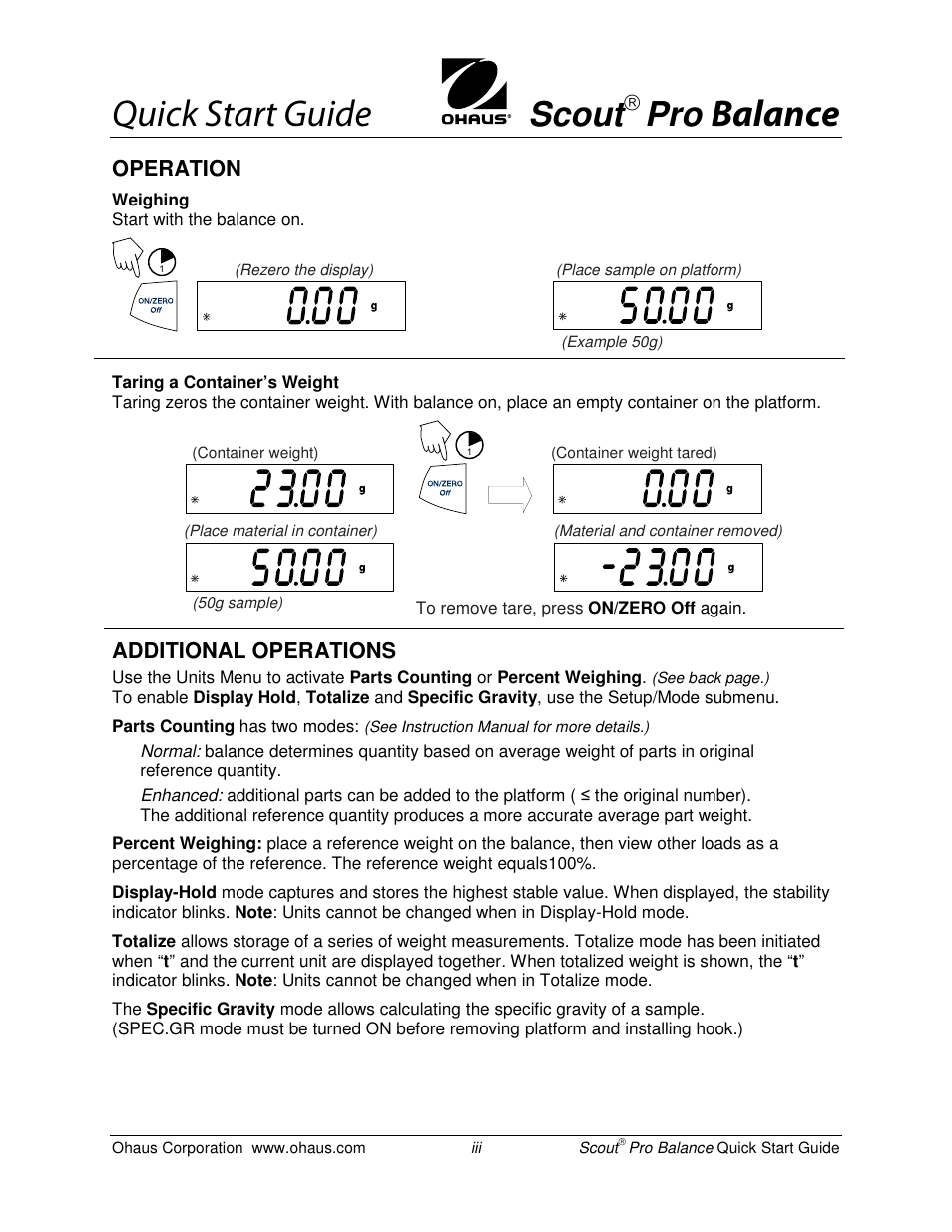 Quick start guide, Balance, Scout | Rice Lake Scout Pro Series Portable, Ohaus - Quick Start Guide User Manual | Page 3 / 4