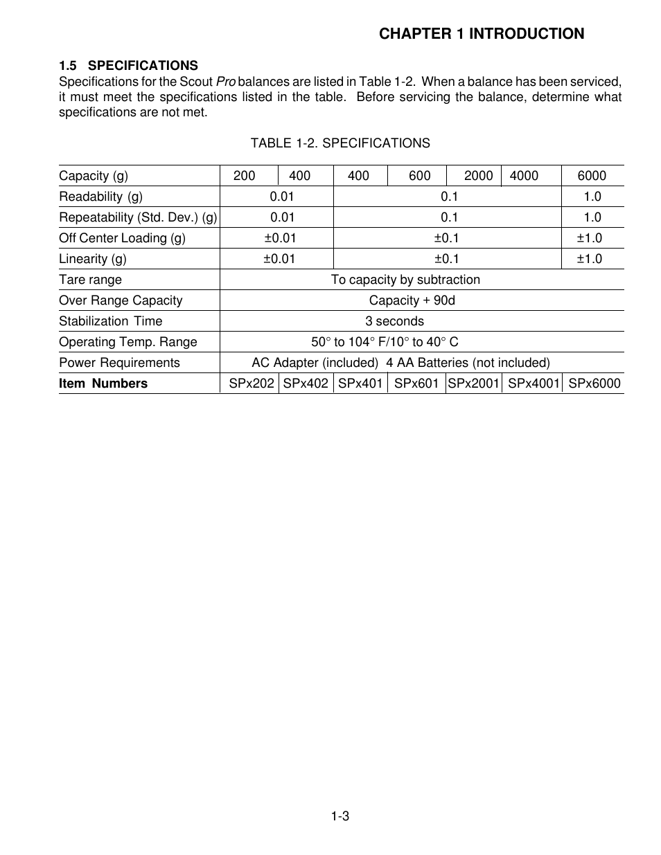 Specifications | Rice Lake Scout Pro Series Portable, Ohaus - Service Manual User Manual | Page 9 / 40