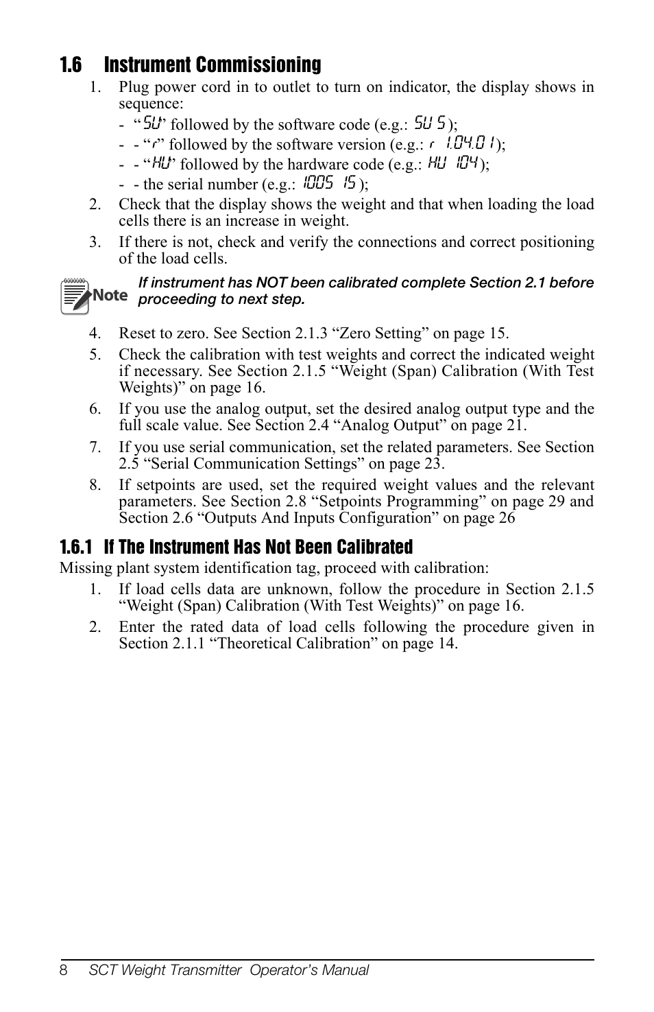 6 instrument commissioning, 1 if the instrument has not been calibrated | Rice Lake SCT-10 User Manual | Page 12 / 58