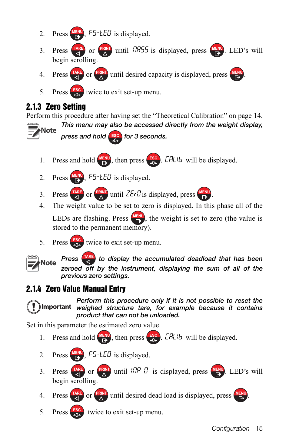 3 zero setting, 4 zero value manual entry, 3 zero setting 2.1.4 zero value manual entry | Rice Lake SCT-10 User Manual | Page 19 / 58