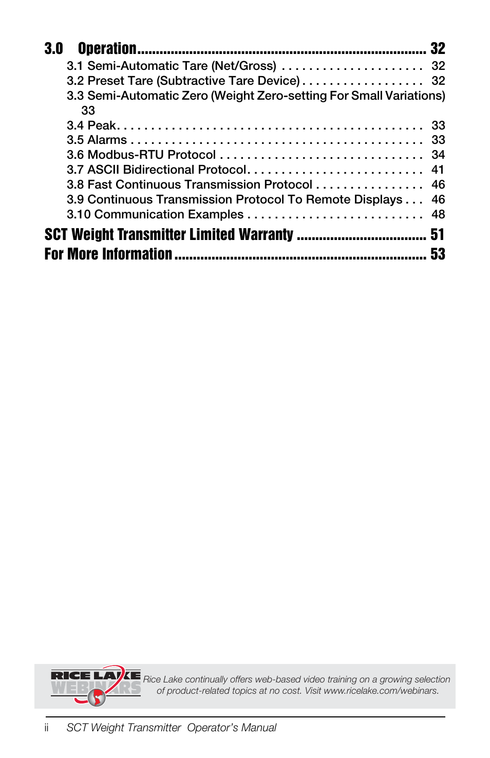 0 operation | Rice Lake SCT-10 User Manual | Page 4 / 58