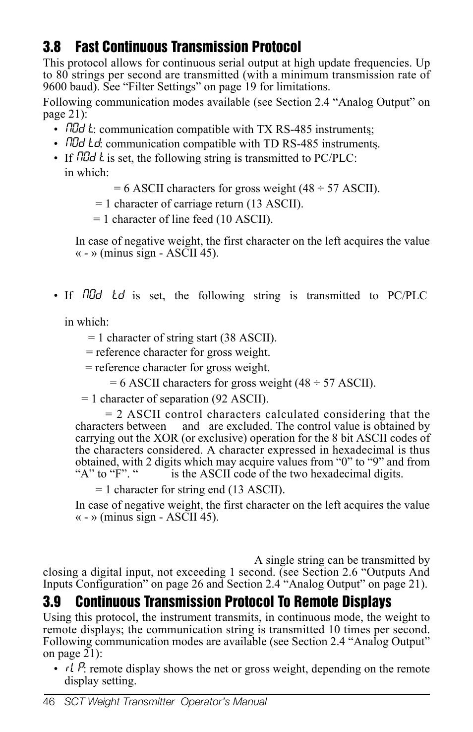 8 fast continuous transmission protocol, Section 3.8), See section 3.9) | Rice Lake SCT-10 User Manual | Page 50 / 58
