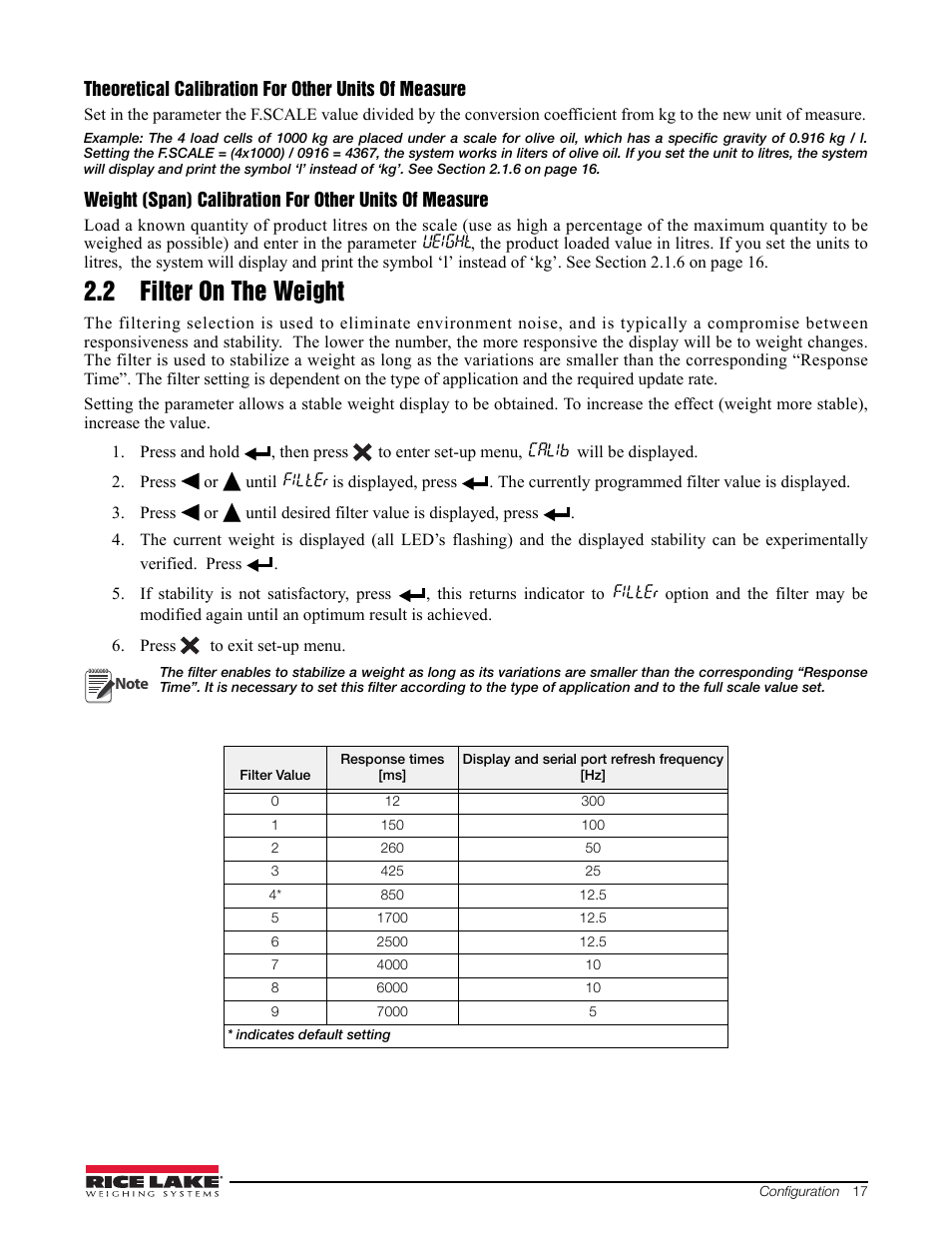 2 filter on the weight | Rice Lake Signal Conditioning Transmitter/Indicators User Manual | Page 21 / 70