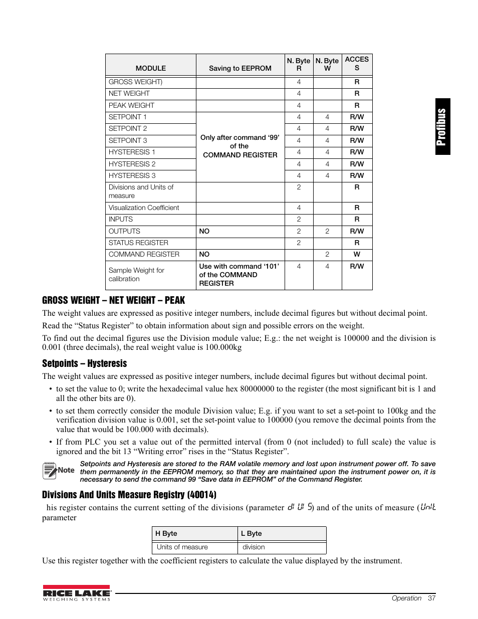 Profibus | Rice Lake Signal Conditioning Transmitter/Indicators User Manual | Page 41 / 70