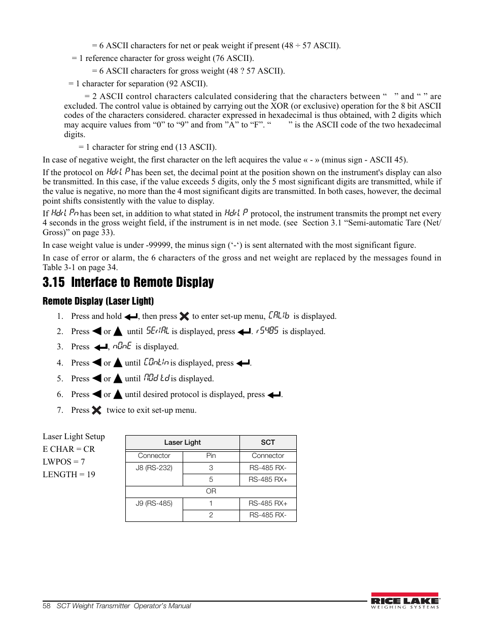 15 interface to remote display | Rice Lake Signal Conditioning Transmitter/Indicators User Manual | Page 62 / 70