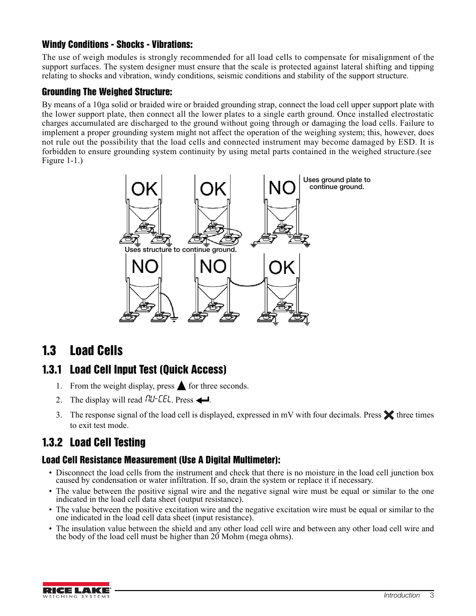 3 load cells, 1 load cell input test (quick access), 2 load cell testing | Rice Lake Signal Conditioning Transmitter/Indicators User Manual | Page 7 / 70
