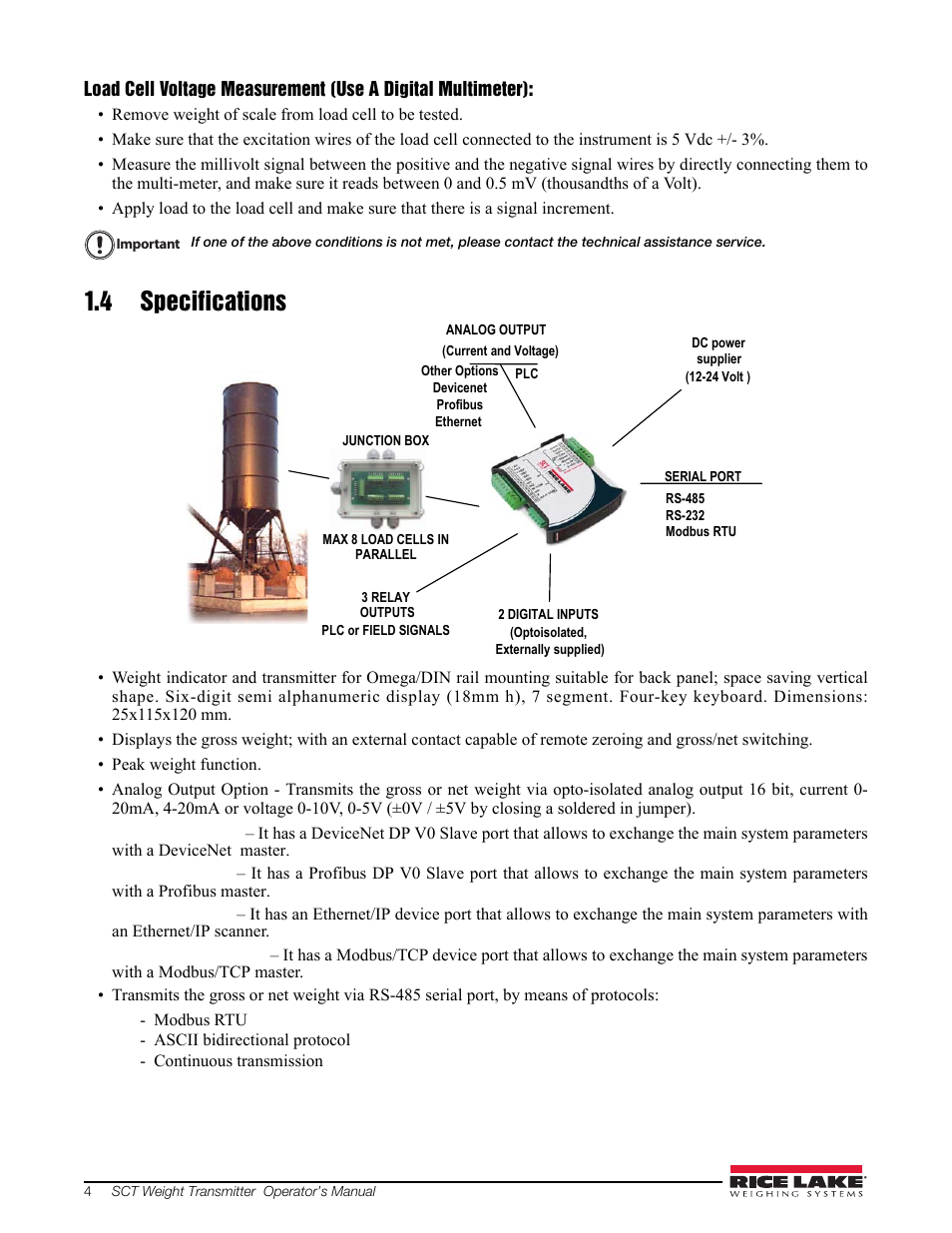 4 specifications | Rice Lake Signal Conditioning Transmitter/Indicators User Manual | Page 8 / 70
