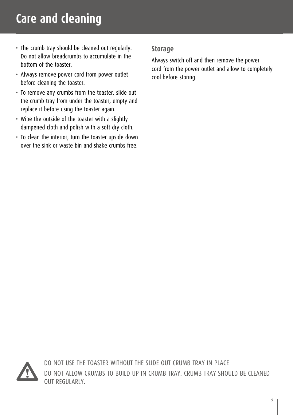 C are and cleaning | Breville CT70XL/A User Manual | Page 10 / 36