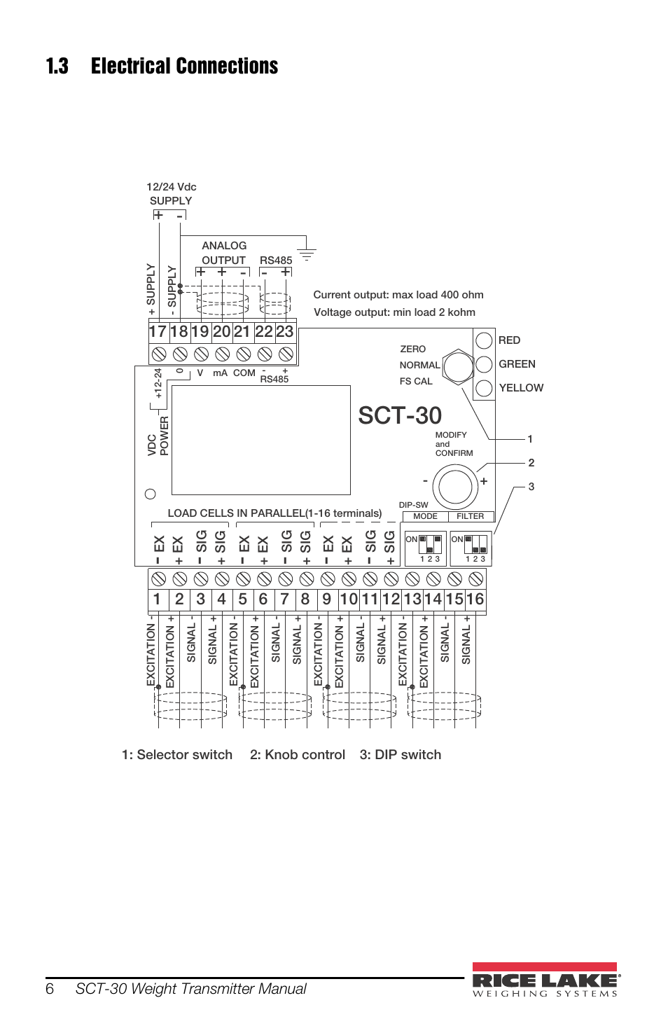 3 electrical connections, Sct-30 | Rice Lake SCT-30 User Manual | Page 10 / 24