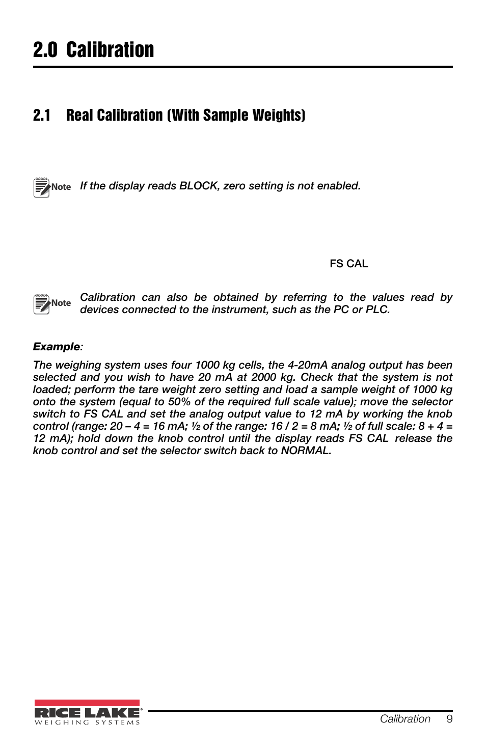 0 calibration, 1 real calibration (with sample weights), Calibration | Rice Lake SCT-30 User Manual | Page 13 / 24