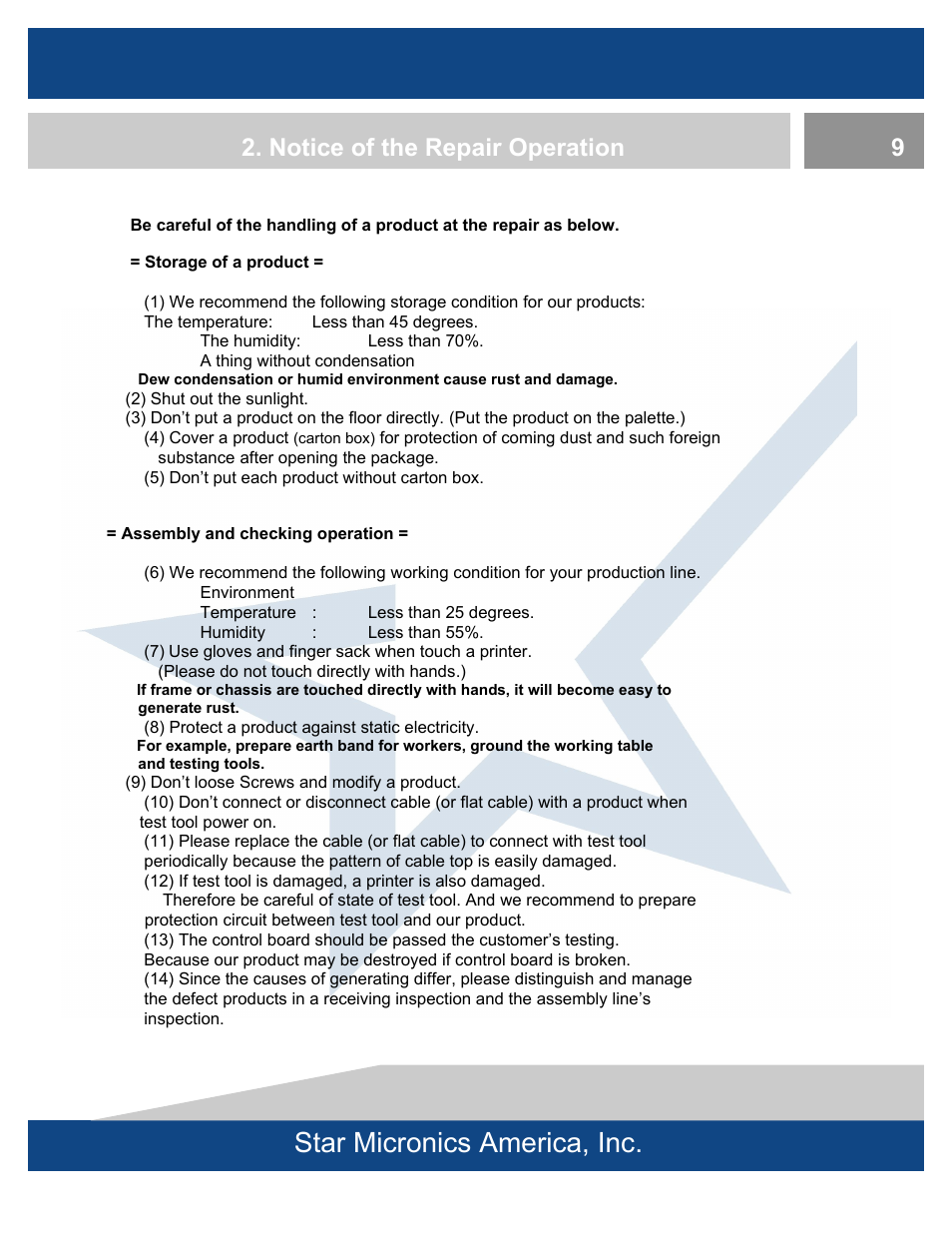 Star micronics america, inc, Notice of the repair operation | Rice Lake Star DP8340 Dot Matrix - Service Manual User Manual | Page 13 / 21