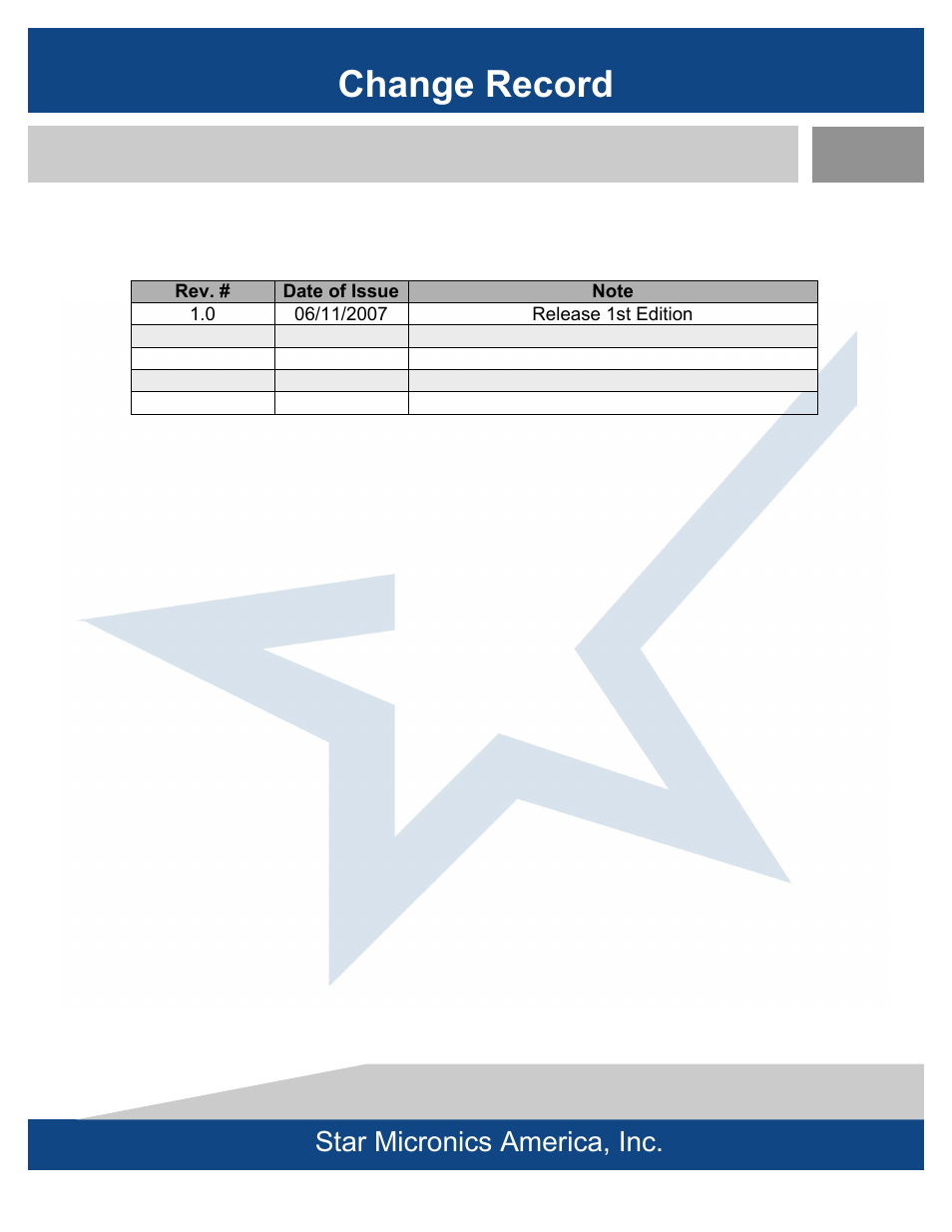 Change record, Star micronics america, inc | Rice Lake Star DP8340 Dot Matrix - Service Manual User Manual | Page 3 / 21